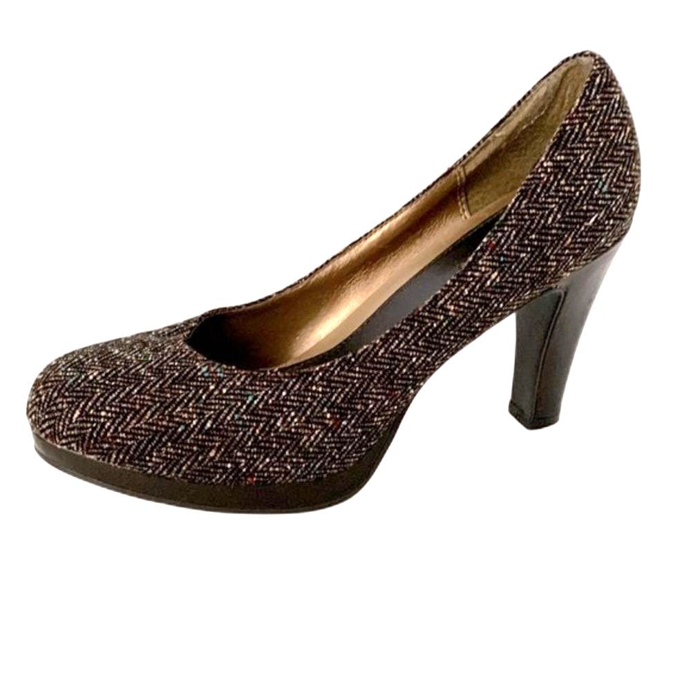 Candie's Women's Brown Beige Tweed Platform High Heeled Pumps Shoes Size 8.5M